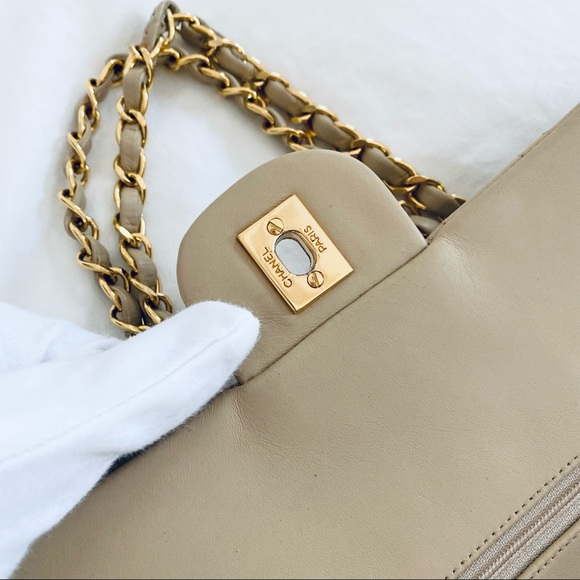 SOLD - Chanel Beige Classic Quilted Medium Double Flap Bag - Picture 6 of 12